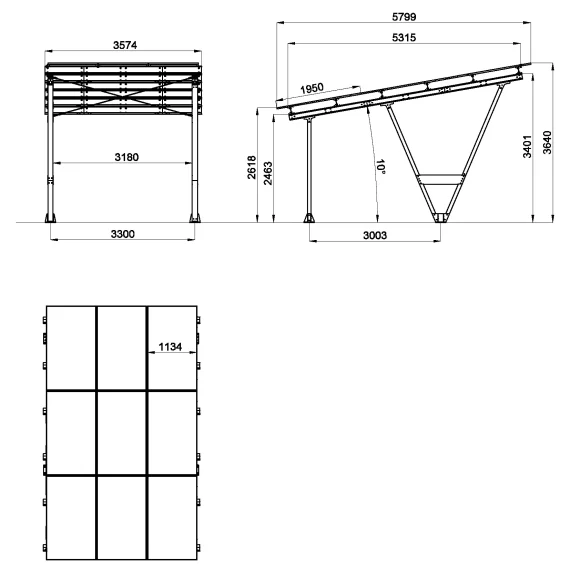 PV-Carport Modell S – 1 Stellplatz | Inkl. 9 PV-Module | Für Schneelast bis 2,6 kN/m²
